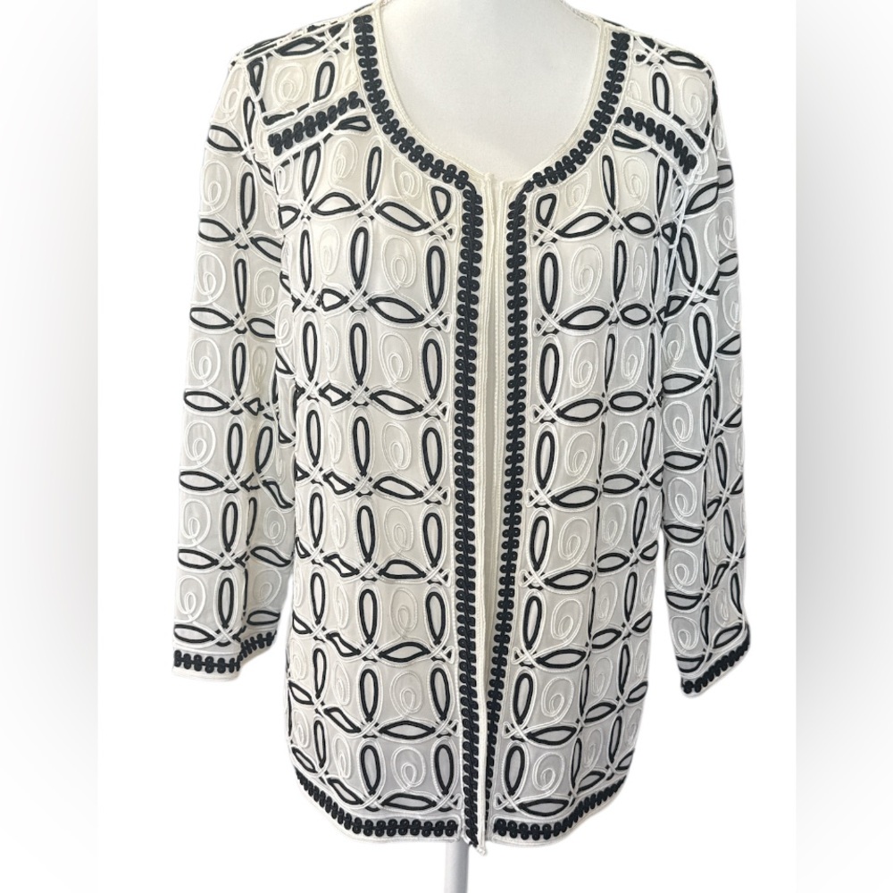 Chico's Black and White Geometric Cardigan